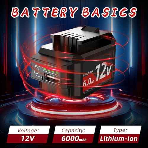 Replacement 12V 6.0Ah Lithium Battery for Skil PWR CORE 12 Tools - with USB-A Power Port, Compatible with Brushless Impact Driver, Compact Circular Saw, Reciprocating Saw
