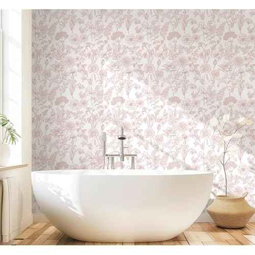 Peel and Stick Wallpaper Pink Floral Wall Paper Pink and White Contact Paper Removable Waterproof Flowers Wallpaper for Bedroom Bathroom Cabinets Vinyl 17.3" x 78.7"