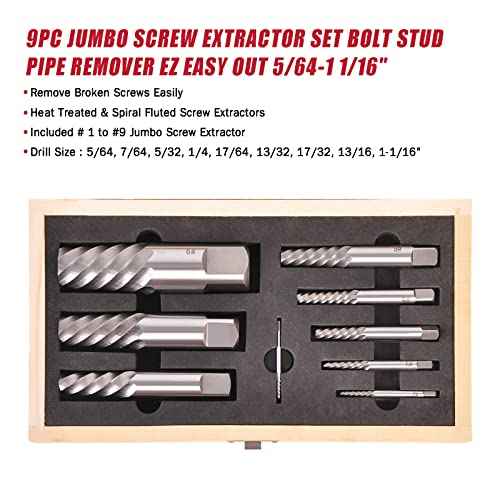 9PCS Jumbo Screw Extractor Set Bolt Stud Pipe Remover Easy Out 5/64 to 1-1/16