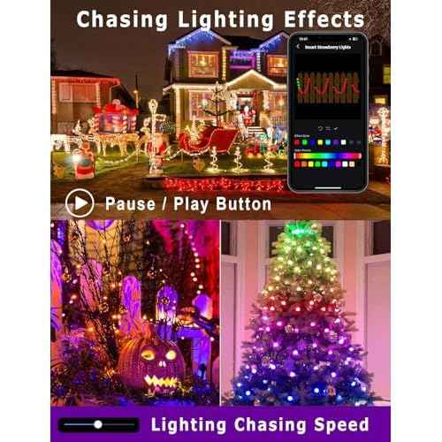 Smart RGB C9 Outdoor 79FT 100LED Chasing Effects Christmas Lights with Timer, Music Sync APP & Remote, Waterproof Extendable Color Changing String Lights for House