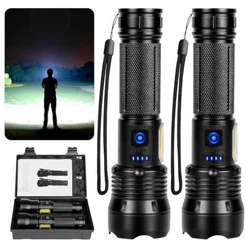 THY TRY Flashlights High Lumens - 2 Pack, Rechargeable Flashlights 90000 High Lumens, Super Bright LED Flashlight with 7 Modes, High Powered Flash Light for Home, Outdoor Activities
