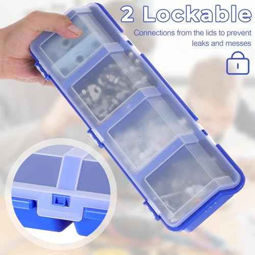 6 Packs Screw Organizer Box with Lids, Nuts and Bolts Parts Organizers and Storage, 4 Compartments Plastic Hardware Screw Toolbox Case for Garage Nails Craft Tool Organizing(Blue)