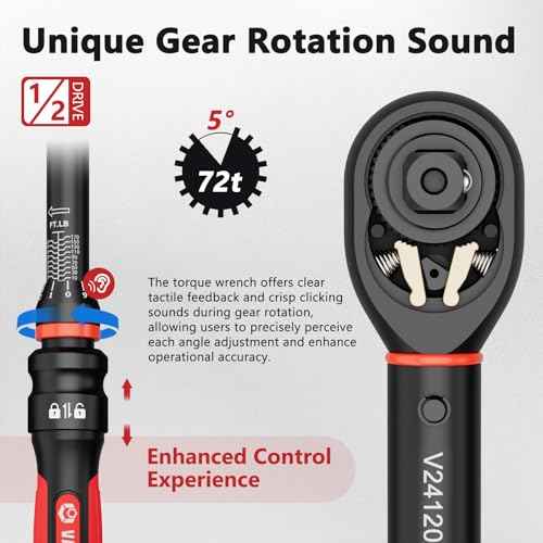 VANPO Torque Wrench 1/2-Inch Drive, 10-170.0ft.lb/13.60-230.5Nm,72 Tooth, TRP+ABS Plastic Handle, Click Torque Wrench with 1/2" to 3/8" Adapter & 125mm Extension Bar for Moto, Automotive Maintenance