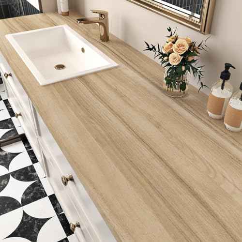 Wallercity Light Brown Wooden Wallpaper Peel and Stick Oak Wood Contact Paper for Countertops Removable Peel and Stick Wallpaper Waterproof Vinyl Wood Grain Contact Paper for Cabinet Desk 15.8x78.7 IN