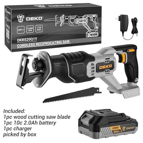 Cordless Reciprocating Saw: DEKOPRO 20V Lithium Ion Power Reciprocating Saw with Battery and Charger, Variable Speed Trigger, 25/32" Stroke Length, 0-2800RPM and 4-5/16" Max for Wood, Metal, PVC