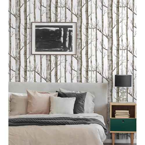 17.7" X 118"Birch Tree Wallpaper White and Brown Peel and Stick Wallpaper for Bedroom Bathroom Tree Contact Paper for Cabinets Removable Self Adhesive Shelf Drawer Liner Wall Decor Vinyl
