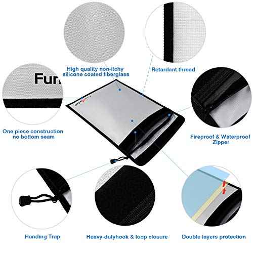 FunOwlet Fireproof Waterproof Document Bag, Fire and Water Resistant Safe Zipper Storage Organizer Pouch for A4/A5 Documents Holder, File, Cash, Jewelry, Passport, Tablet, Laptop, 3 Pack (Gray)