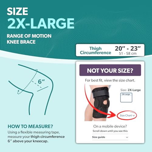 BraceAbility Torn Meniscus ROM Knee Brace - Hinged Post Surgery Support with Flexion Extension Control for Hyperextension and Locking Treatment, Ligament PCL or ACL Tears, Osteoarthritis (2XL)