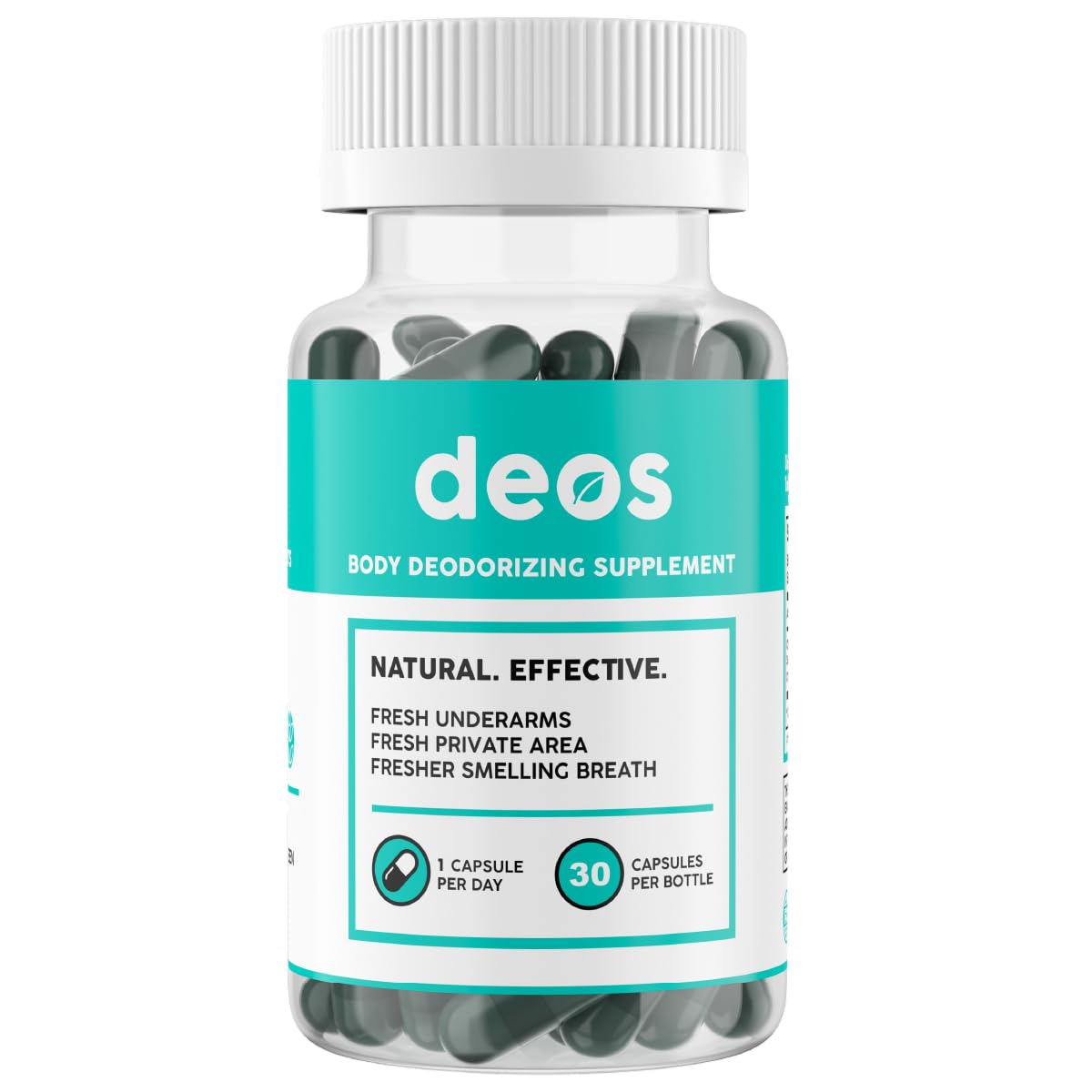 DEOS Internal Deodorant Supplement – Full Body Deodorizer for Gut Health, Skin Health, Detox & Digestion Support – Natural Odor Control Chlorophyll Pills | 30 Capsules