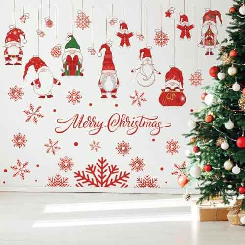 61.02 x 48.42 Inch Wall Decals: Merry Christmas Gnome Wall Stickers - Removable, Perfect for Xmas Holiday Party Supplies & Home Wall Decor