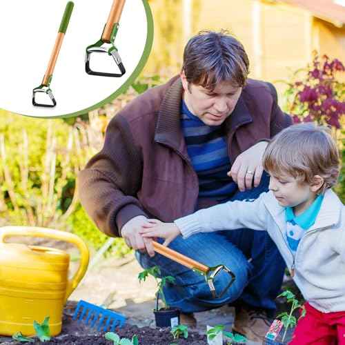 1 Pcs Mini Garden Hula Hoes for Weeding Long Stirrup Hoe Tools Scuffle Hoe Garden Tool for Lawn Yard Weeding Gardening (Wood Handle)