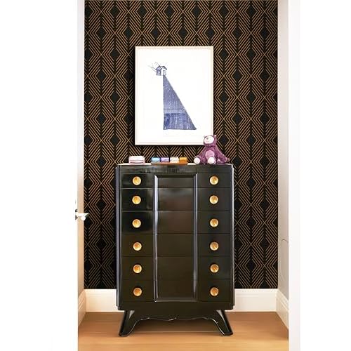Black and Gold Peel and Stick Geometric Wallpaper - Modern Contact Paper for Cabinets and Drawers - Removable Self Adhesive Vinyl 17.1'78.7'