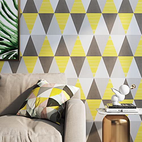 ReWallpaper Removable Geometric Yellow Wallpaper Peel and Stick Contact Paper for Bathroom Living Room Art Deco Wallpaper Pull and Stick on Wall Paper Roll for Bedroom Adults Kids Boys Girls 17.7X79