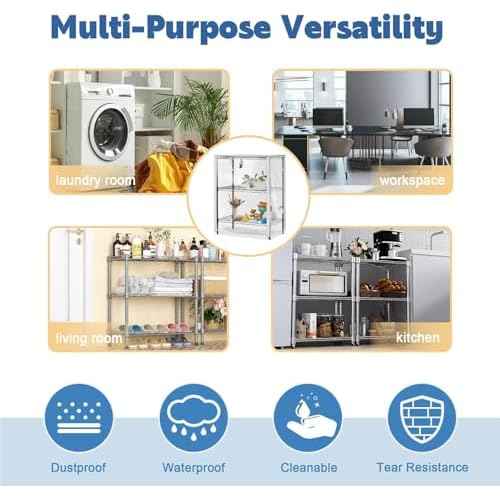 PVC Waterproof 3 Shelf Wire Rack for Wire Shelf Cover - 24" W x 14" D x 30" H - Protects from Dust and Debris - Only Cover (Transparent)