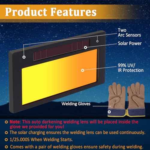 Auto Darkening Welding Lens 2x4 1/4 Shade 10, Solar Energy True Color Blue Welding Lens, Gold Welding Lens Replacement for Standard Welding Hoods and Welding Helmets