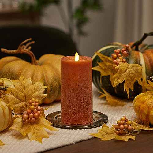 Luminara Sea Glass Flameless Candle, Adobe 3" x 6.5", Moving LED Flame Pillar with Timer, Battery Operated, Real Wax, Unscented Home D?cor