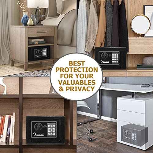 ROLOWAY Steel Money Safe Box for Home with Fireproof Money Bag for Cash Hidden, Security Safe Box with Keys and Keypad (Black)