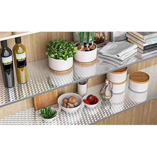 Livelynine Waterproof Kitchen Stickers for Cabinets Heat Resistant Backsplash Wallpaper for Kitchen Wall Self Adhesive Shelf Drawer Liner Stove Silver Contact Paper 15.8x78.8 Aluminum Foil Sink Cover