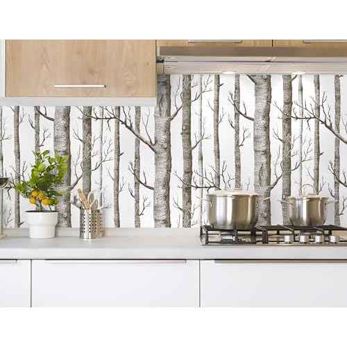 17.7" X 118"Birch Tree Wallpaper White and Brown Peel and Stick Wallpaper for Bedroom Bathroom Tree Contact Paper for Cabinets Removable Self Adhesive Shelf Drawer Liner Wall Decor Vinyl