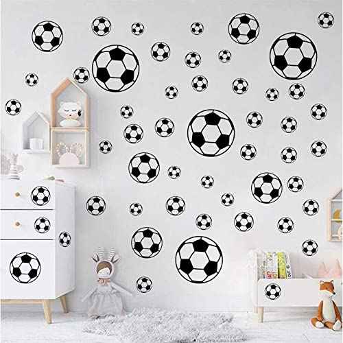 52 Pcs Soccer Stickers, Easy to Peel and Stick Soccer Balls Wall Stickers, Wall Art DIY Football Decor Decals for Kids Room, Boys Teen Girl Bedroom Playroom Living Room Window Door Decoration