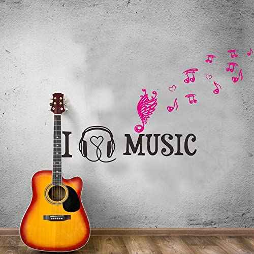 Music Lovers Wall Decal with Headphones and Musical Notes - Removable PVC Wall Art for Studio, Living Room, Teen Bedroom, or Nursery - Creative Size 44"x26" JWH183 (Black Headphones + Blush Notes)