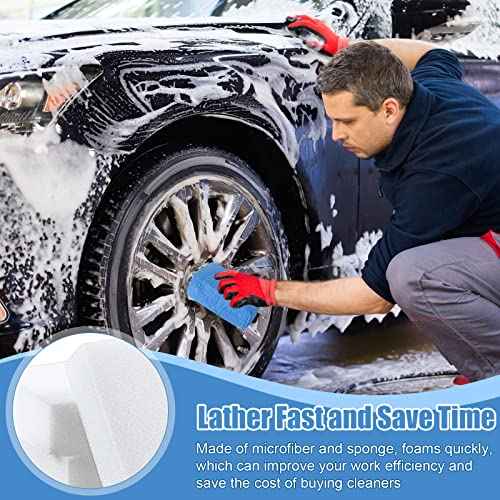 Riakrum 32 Pieces Microfiber Applicator Pads Detailing Car Wax Sponge for Car Ceramic Coating Applicator Tire Shine Cleaning Pad for Applying Wax Foam(Blue)