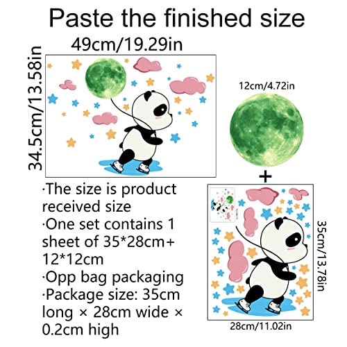 Glow in The Dark Panda Wall Stickers,38 Pcs Fluorescence Animal Star Moon Cloud Decals Girls Baby Kids Bedroom Nursery Classroom Luminous Wall Decorations
