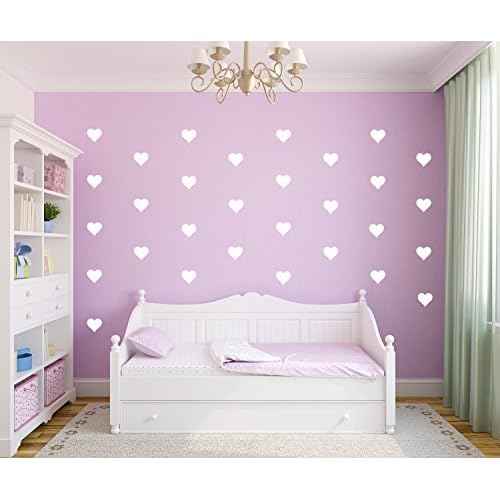 Heart Wall Decals Set ? 96pcs 2-Inch Removable Vinyl Stickers for Kids Bedroom, Nursery, Playroom ? Gender Neutral DIY Decor for Boys and Girls YYU-19 (White)