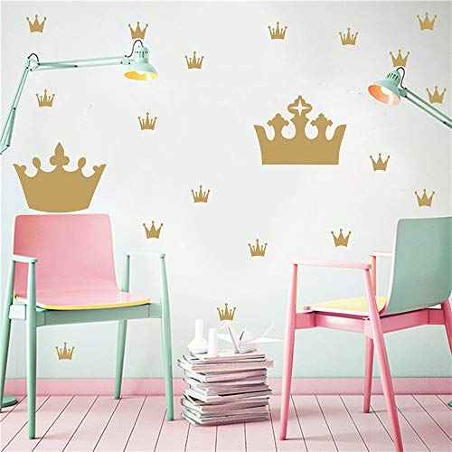 Crown Wall Decals for Girls Bedroom Kids Room Decals Nursery Wall Decal, Princess Crowns Wall Stickers, Crown in The Walls Removable Peel and Stick Metallic Vinyl Sticker