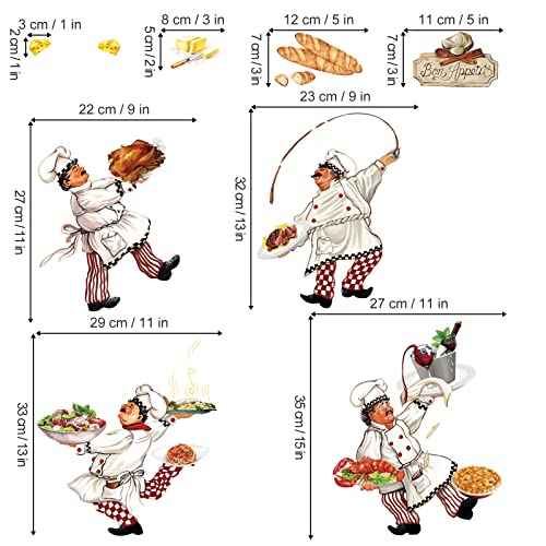 wondever Italian Chef Kitchen Wall Stickers Food Cooking Peel and Stick Wall Art Decals for Kitchen Dining Room Restaurant