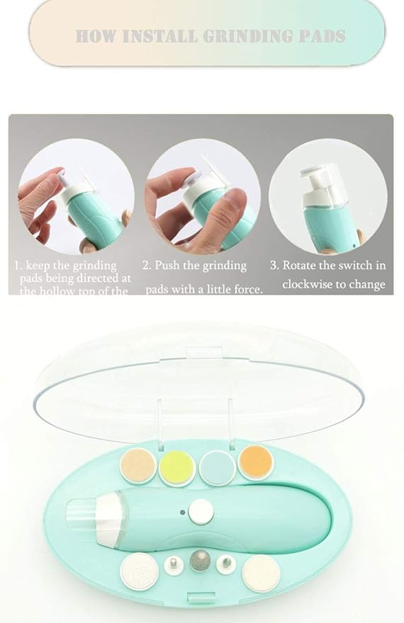 Fansidi Rechargeable Baby Nail Trimmer with 8100RPM Motor, Stepless Speed Control, Pressure-Stop Safety, Type-C Charging, Quiet Electric Nail File for Newborns, Toddlers & Adults, Calm Care Blue