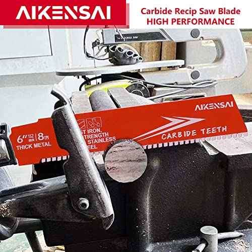 3-Pack 6 Inch 8TPI Carbide Sawzall Blades for Thick Metal Carbide Reciprocating Saw Blades for Cast Iron and Alloy Steel Compatible with Milwaukee Makita Dewalt Ryobi etc