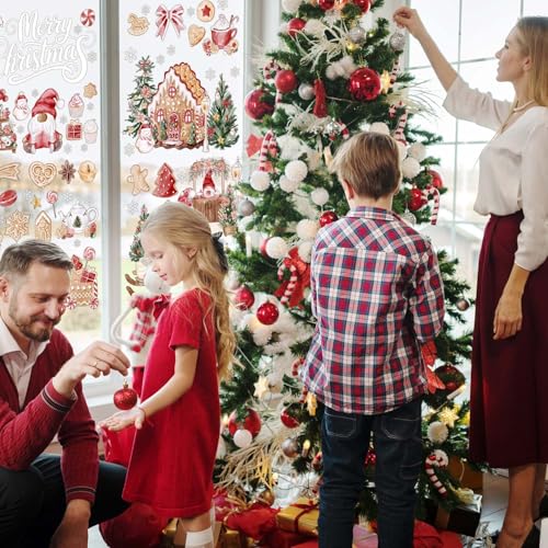 Merry Christmas Window Stickers, Xmas Gingerbread Man Wall Stickers, Xmas Santa Wall Decorations, Gingerbread Man Removable Home Sticker for Window Decoration, Christmas Sticker Gifts for Boys Girls
