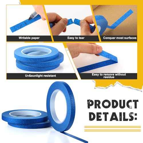 Chuangdi 3 Rolls 55 Yards Painter's Drafting Tape Multi Use Masking Scrapbooking Tape (12 mm,Blue)