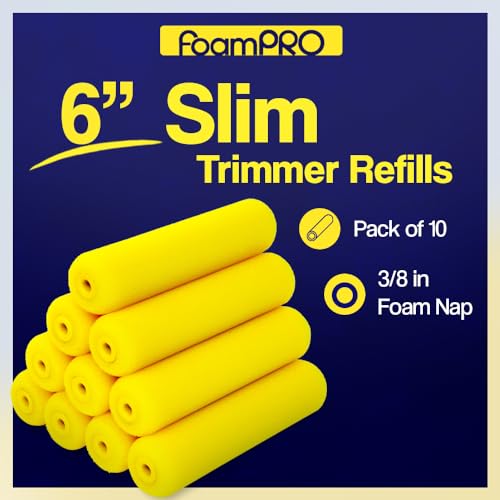 FoamPRO 75RS Slim Trimmer Roller Refills, 6" x 3/8" - High-CapacityFoam Refills for Bathrooms, Kitchens, Closets 7 Confined AreasSmooth & Even Paint Application - Works with All Paints- 10 Pack