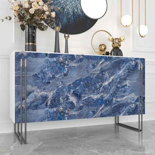 CHIHUT Marble Contact Paper Peel and Stick 12''x100'' Blue Marble Wallpaper for Countertops Waterproof Self Adhesive Countertop Contact Paper Decorative Vinyl Film for Cabinets Desk Shelf Liner