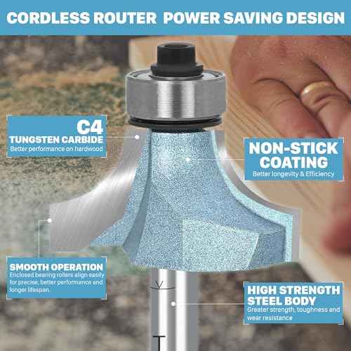 KEENTECH Round Over Router Bit, 1/4" Shank, Edge Forming Router Bit for Wood, Corner Rounding (1/4 Inch Shank , 1-1/2 Inch Diameter , R1/2 Inch Radius)