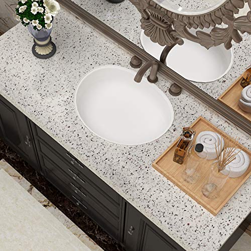 Livelynine Terrazzo Contact Paper White Granite Countertop Wallpaper Waterproof Peel and Stick Countertops for Kitchen Bathroom Counter Top Covers Desk Table Sticker Cabinet Covering 15.8x78.8 Inch