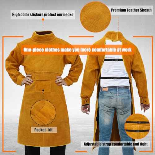 Leather Welding Apron Gloves Heat/fire Resistant Forge Welding Leather Jacket Apron Coat for Men Women