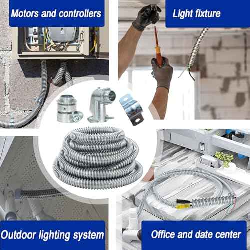 (1/2" Dia * 50 Feet) Yariwiz Flexible Steel Electrical Conduit Liquid Tight Steel Conduit Kit with 5 PCS Coupling, 3 PCS Elbow and 10 PCS Strap, Flex Liquidtight S-LCCK-0.5-50FT-KIT