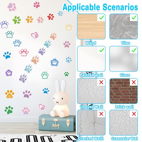 Large Paw Print Stickers 44 Pieces Glow in The Dark, Cute Dog and Cat Animals Art Wall Decals, Removable Luminous Footprint Nursery Bedroom Room Decor
