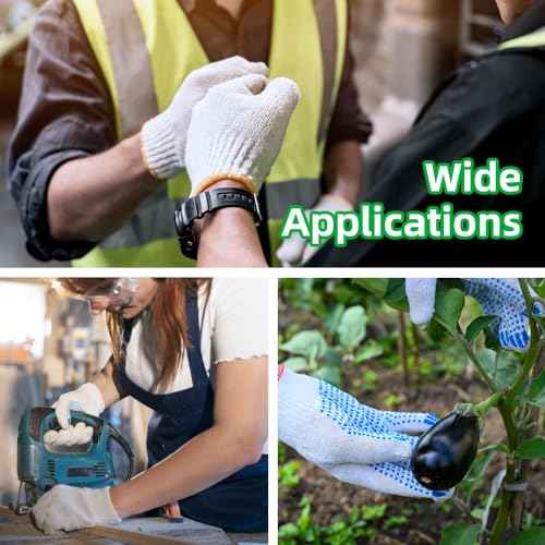 48 Pairs Cotton Work Gloves with Anti-slip Dots for Men Women, Breathable Cotton Knit Grip Gloves for Gardening Warehouse Construction Mechanic Industrial, One Size Bulk