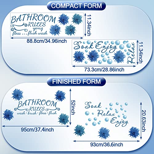 Zonon 2 Pieces Bathroom Wall Decals Sticker Soak Relax Enjoy Toilet Rules Vinyl Quote Wall Decor for Home(Flower Style,Blue)