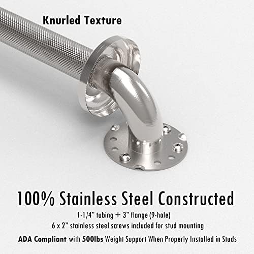1-1/4" Knurled Grab Bar, ADA Compliant Bath Safety Shower Handrail, Bathroom Mobility Aid Handle for Seniors and Disabled, Heavy Duty 500lbs Support