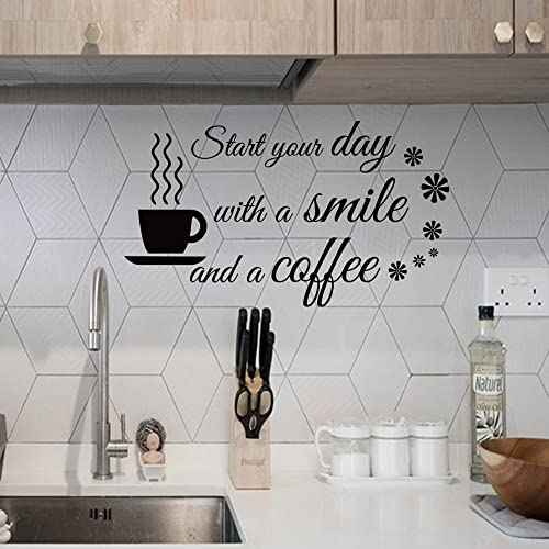 Start Your Day with a Smile and a Coffee Home Art Wall Decal Stickers Removable D?cor for Kitchen Coffee Bar School Office