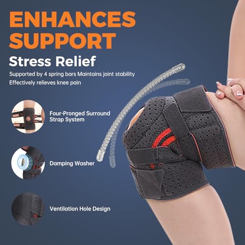 Knee Brace for Men - Adjustable Support for Arthritis, ACL Meniscus Tear & Knee Pain Relief or Injury Recovery - Plus Dual Side Stabilizers (Man-Black, Size(14.2in-19in))