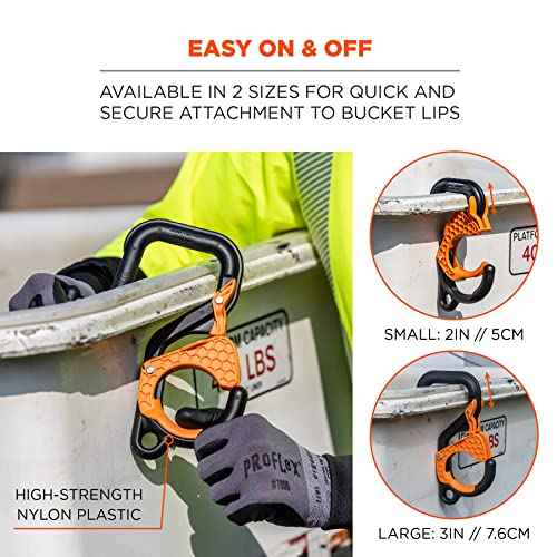 Ergodyne Squids 3178 Locking Aerial Bucket Hook with Tethering Point, Fits 3" Lip, Attach Tool Bags or Aprons to Buckets