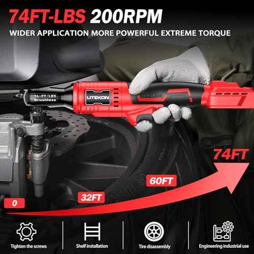 Cordless Ratchet Wrench Set Compatible with Mil-Waukee 20V Max Battery (No Battery) - 74Ft-lbs 650 RPM High Power 3/8-inch Brushless Electric Power Ratchet Wrench Tool with LED Light