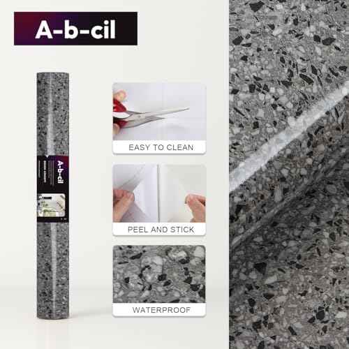 Dark Gray Terrazzo Contact Paper 78.8" X 16"Terrazzo Wallpaper for Bathroom Granite Countertop Peel and Stick Contact Paper for Desk Top Vinyl