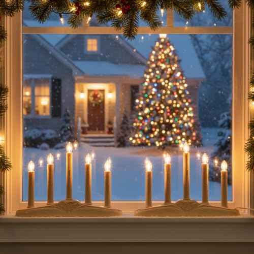 VIHOSE 4 Pack Electric Window Candles Plastic Christmas Flameless Electric Candolier with 5 Lights Indoor Waterproof LED for Yard, Garden Decoration